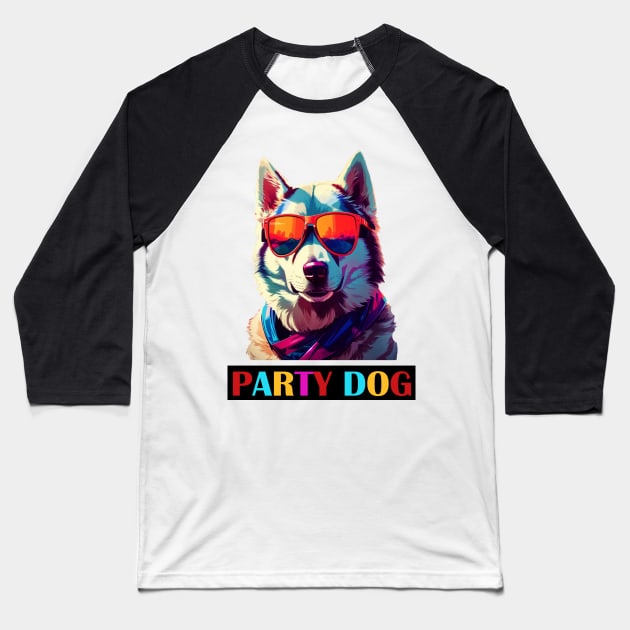 Party Dog Husky Retro Baseball T-Shirt by Artsimple247